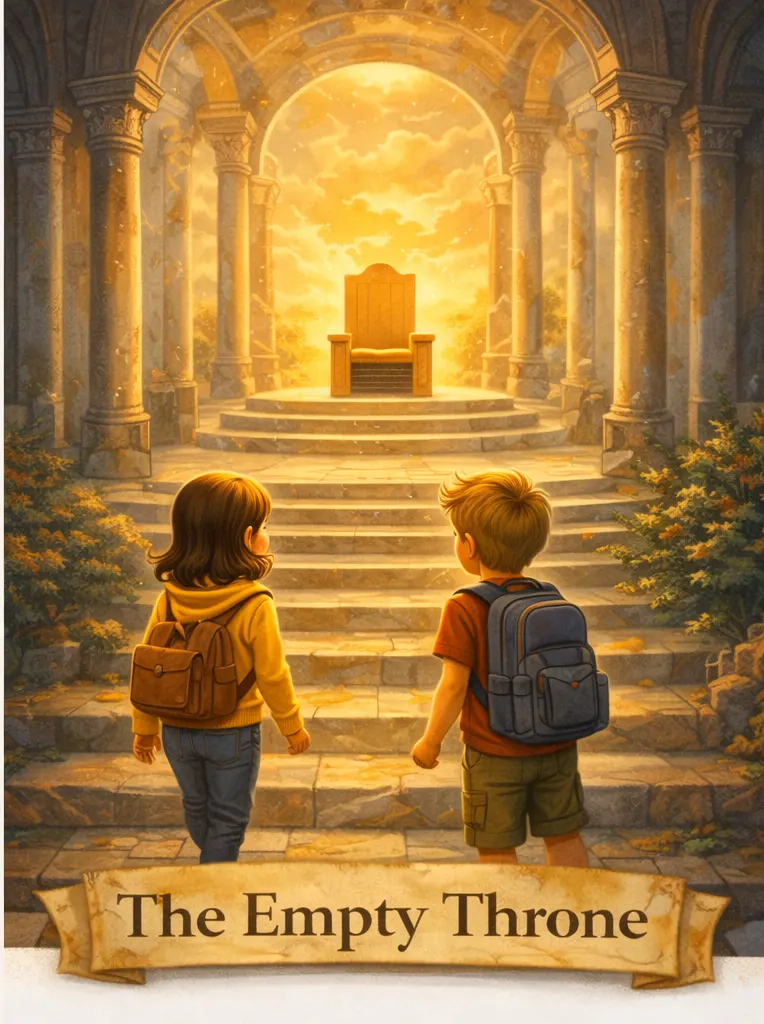 Two children before an empty throne