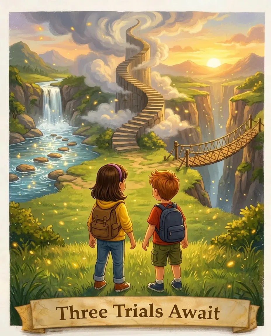 Storybook illustration: Three Trials Await